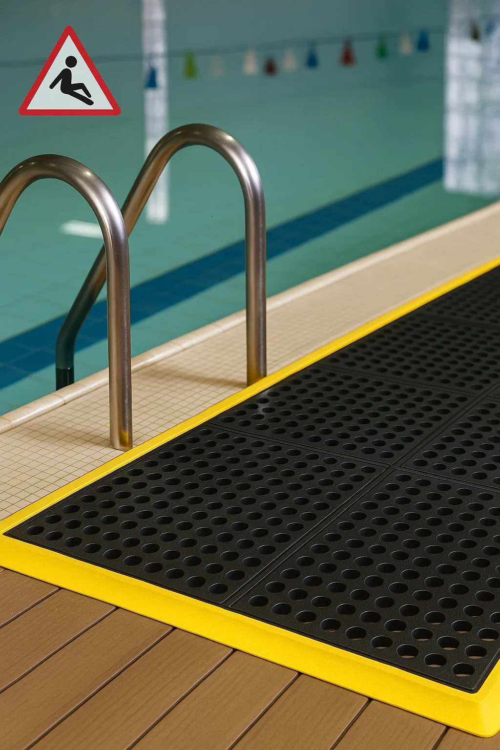 High Visibility Rubber Link Mats with Drainage Holes for Pool & Wet Areas - Image 3
