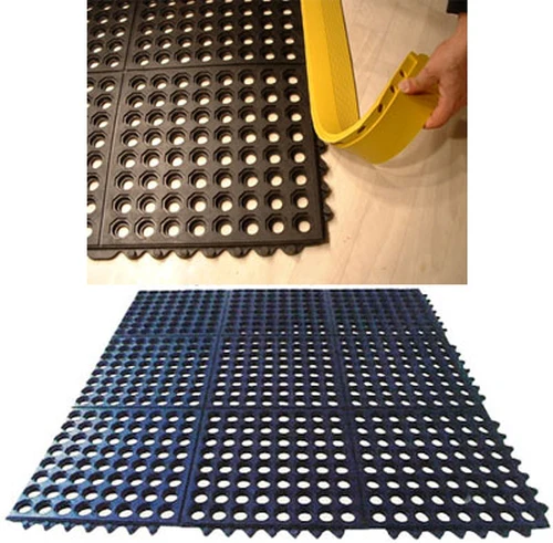 High Visibility Rubber Link Mats with Drainage Holes for Pool & Wet Areas - Image 5